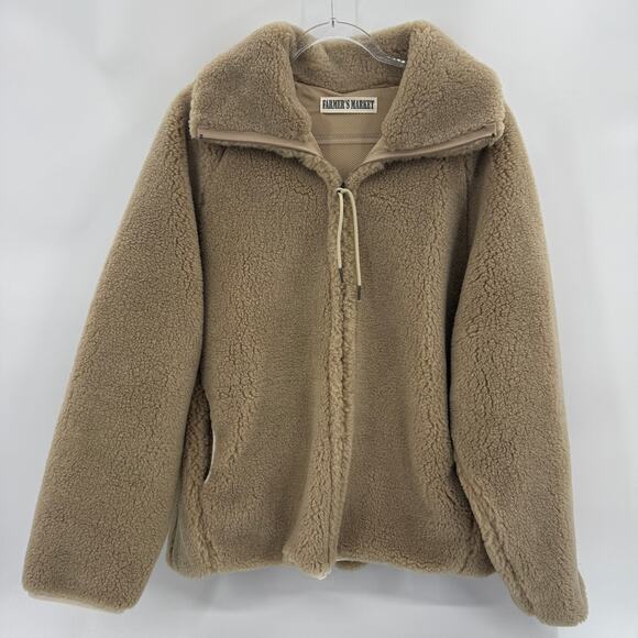 FARMER'S MARKET Mens Fleece Full Zip Jacket Size M Oversized Boxy Cotton Linen - Picture 1 of 7
